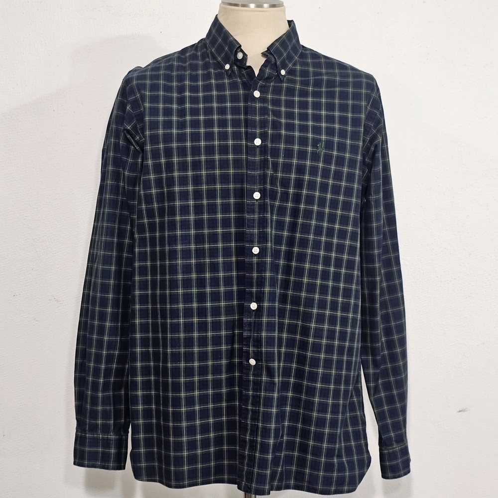 Ralph Lauren Blue Label Navy Plaid Shirt Mens Sz 16.5 Long Sleveee